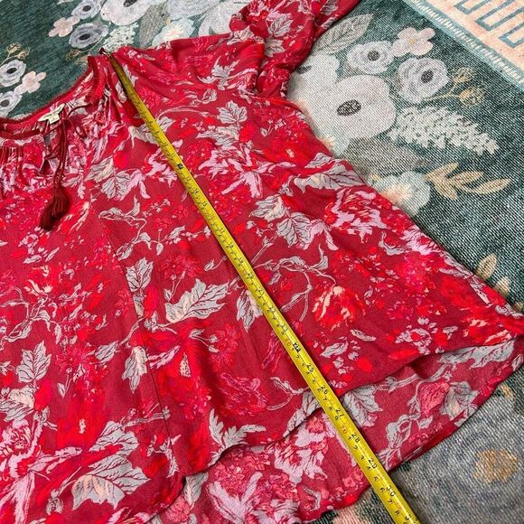 Lucky Brand Blouse Women's XL Red Split Neck Floral Long Sleeve Peasant Top Boho - Picture 9 of 13